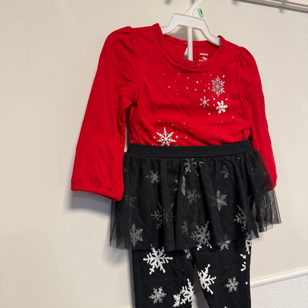 Carter's Girls Matching Set 18 M Red Black Snowflake Christmas Holiday New NWOT - Picture 4 of 13